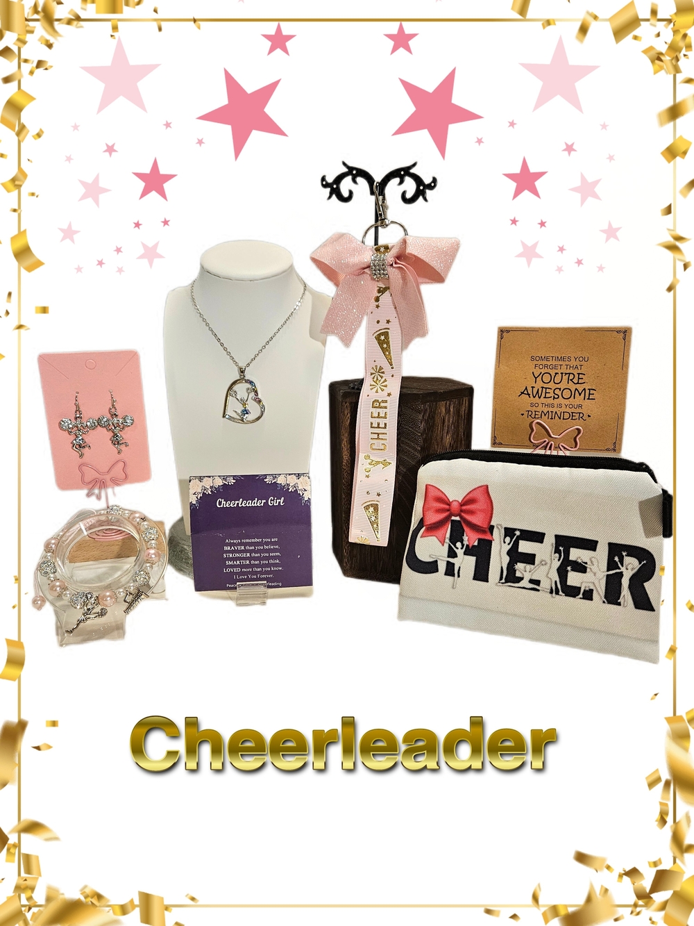 Cheer Accessories Gift Set - Pink and White Cheer Bag and Trinkets